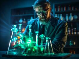 Male scientist conducting experiments in a high tech lab AI Generative photo