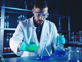 Male scientist conducting experiments in a high tech lab AI Generative photo