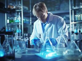 Male scientist conducting experiments in a high tech lab AI Generative photo