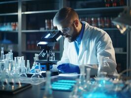 Male scientist conducting experiments in a high tech lab AI Generative photo