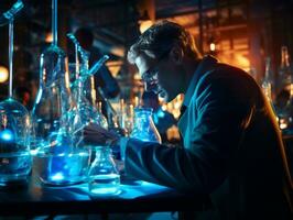 Male scientist conducting experiments in a high tech lab AI Generative photo