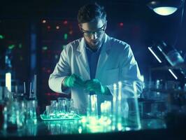 Male scientist conducting experiments in a high tech lab AI Generative photo