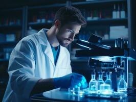 Male scientist conducting experiments in a high tech lab AI Generative photo