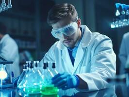 Male scientist conducting experiments in a high tech lab AI Generative photo