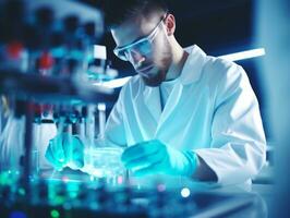 Male scientist conducting experiments in a high tech lab AI Generative photo