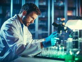 Male scientist conducting experiments in a high tech lab AI Generative photo