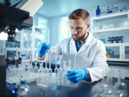Male scientist conducting experiments in a high tech lab AI Generative photo