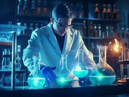 Male scientist conducting experiments in a high tech lab AI Generative photo