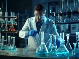 Male scientist conducting experiments in a high tech lab AI Generative photo