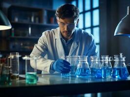 Male scientist conducting experiments in a high tech lab AI Generative photo