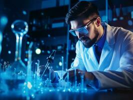 Male scientist conducting experiments in a high tech lab AI Generative photo