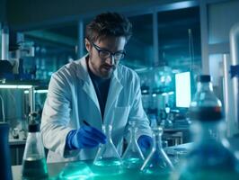 Male scientist conducting experiments in a high tech lab AI Generative photo