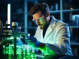 Male scientist conducting experiments in a high tech lab AI Generative photo