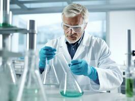 Male scientist conducting experiments in a high tech lab AI Generative photo