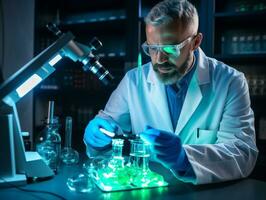 Male scientist conducting experiments in a high tech lab AI Generative photo