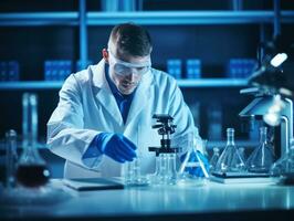 Male scientist conducting experiments in a high tech lab AI Generative photo
