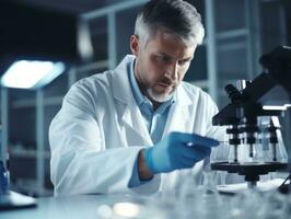 Male scientist conducting experiments in a high tech lab AI Generative photo