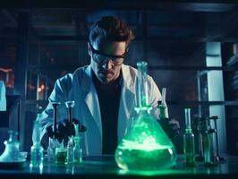Male scientist conducting experiments in a high tech lab AI Generative photo