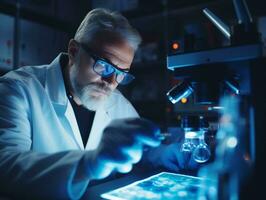 Male scientist conducting experiments in a high tech lab AI Generative photo