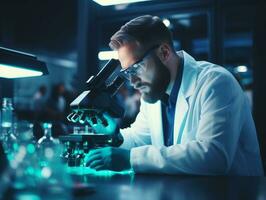 Male scientist conducting experiments in a high tech lab AI Generative photo