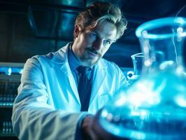 Male scientist conducting experiments in a high tech lab AI Generative photo