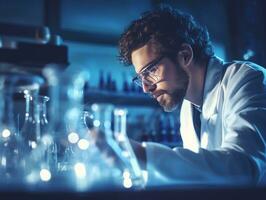 Male scientist conducting experiments in a high tech lab AI Generative photo