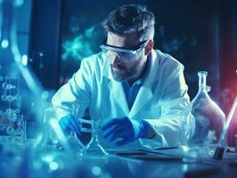 Male scientist conducting experiments in a high tech lab AI Generative photo