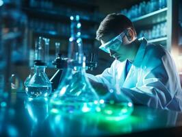 Male scientist conducting experiments in a high tech lab AI Generative photo