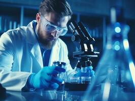 Male scientist conducting experiments in a high tech lab AI Generative photo