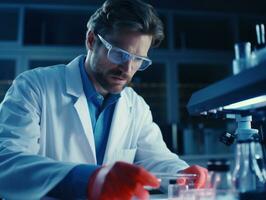 Male scientist conducting experiments in a high tech lab AI Generative photo