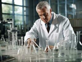 Male scientist conducting experiments in a high tech lab AI Generative photo