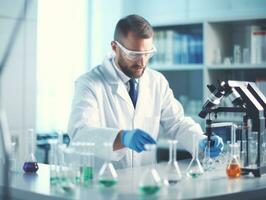 Male scientist conducting experiments in a high tech lab AI Generative photo