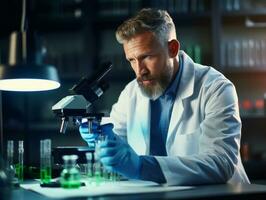 Male scientist conducting experiments in a high tech lab AI Generative photo