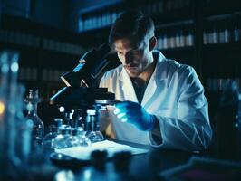 Male scientist conducting experiments in a high tech lab AI Generative photo