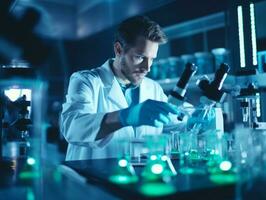 Male scientist conducting experiments in a high tech lab AI Generative photo