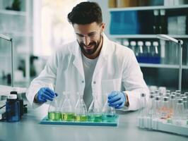 Male scientist conducting experiments in a high tech lab AI Generative photo