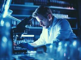 Male scientist conducting experiments in a high tech lab AI Generative photo