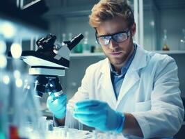Male scientist conducting experiments in a high tech lab AI Generative photo