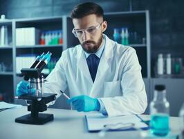 Male scientist conducting experiments in a high tech lab AI Generative photo