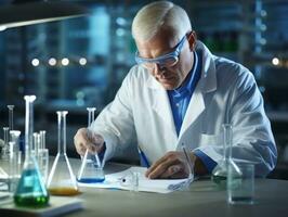 Male scientist conducting experiments in a high tech lab AI Generative photo
