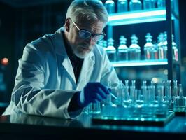 Male scientist conducting experiments in a high tech lab AI Generative photo