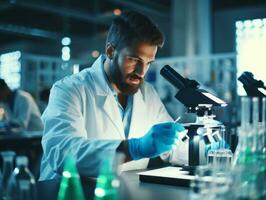 Male scientist conducting experiments in a high tech lab AI Generative photo