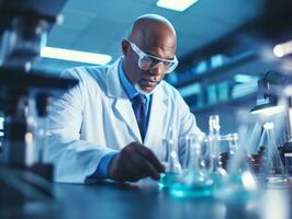 Male scientist conducting experiments in a high tech lab AI Generative photo