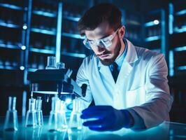 Male scientist conducting experiments in a high tech lab AI Generative photo