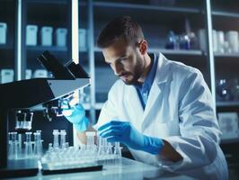 Male scientist conducting experiments in a high tech lab AI Generative photo