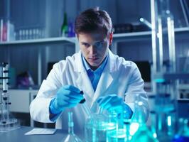 Male scientist conducting experiments in a high tech lab AI Generative photo