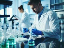 Male scientist conducting experiments in a high tech lab AI Generative photo