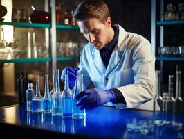 Male scientist conducting experiments in a high tech lab AI Generative photo