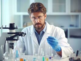 Male scientist conducting experiments in a high tech lab AI Generative photo