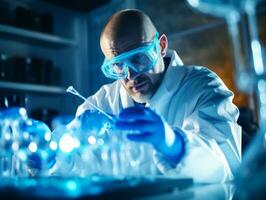 Male scientist conducting experiments in a high tech lab AI Generative photo